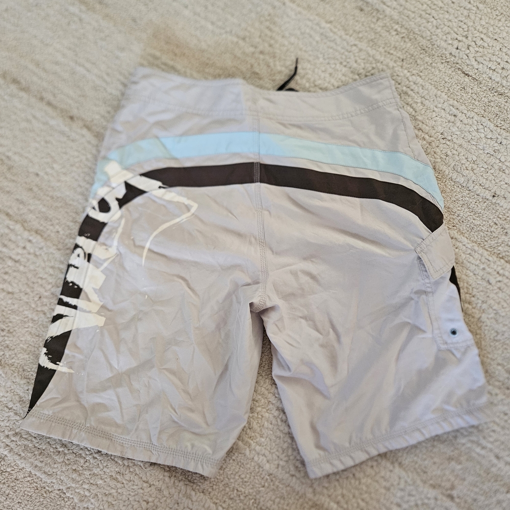 Quicksilver Men's Swim Shorts in Light Gray with Blue and Black Accents